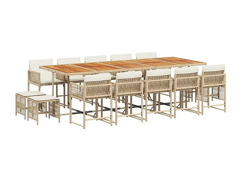 Xeli  Ensemble à manger de jardin et coussins 15 pcs beige