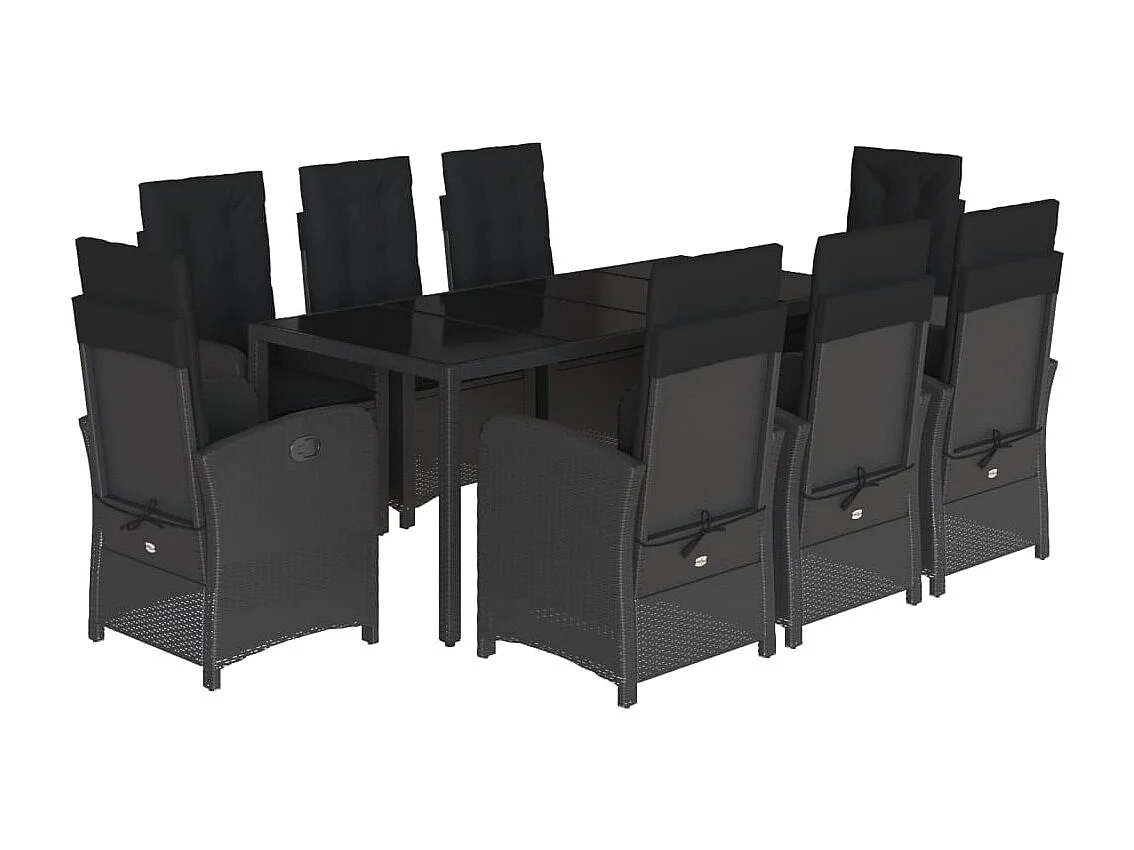 Vinkel  Ensemble à manger de jardin 9pcs coussins noir résine tressée