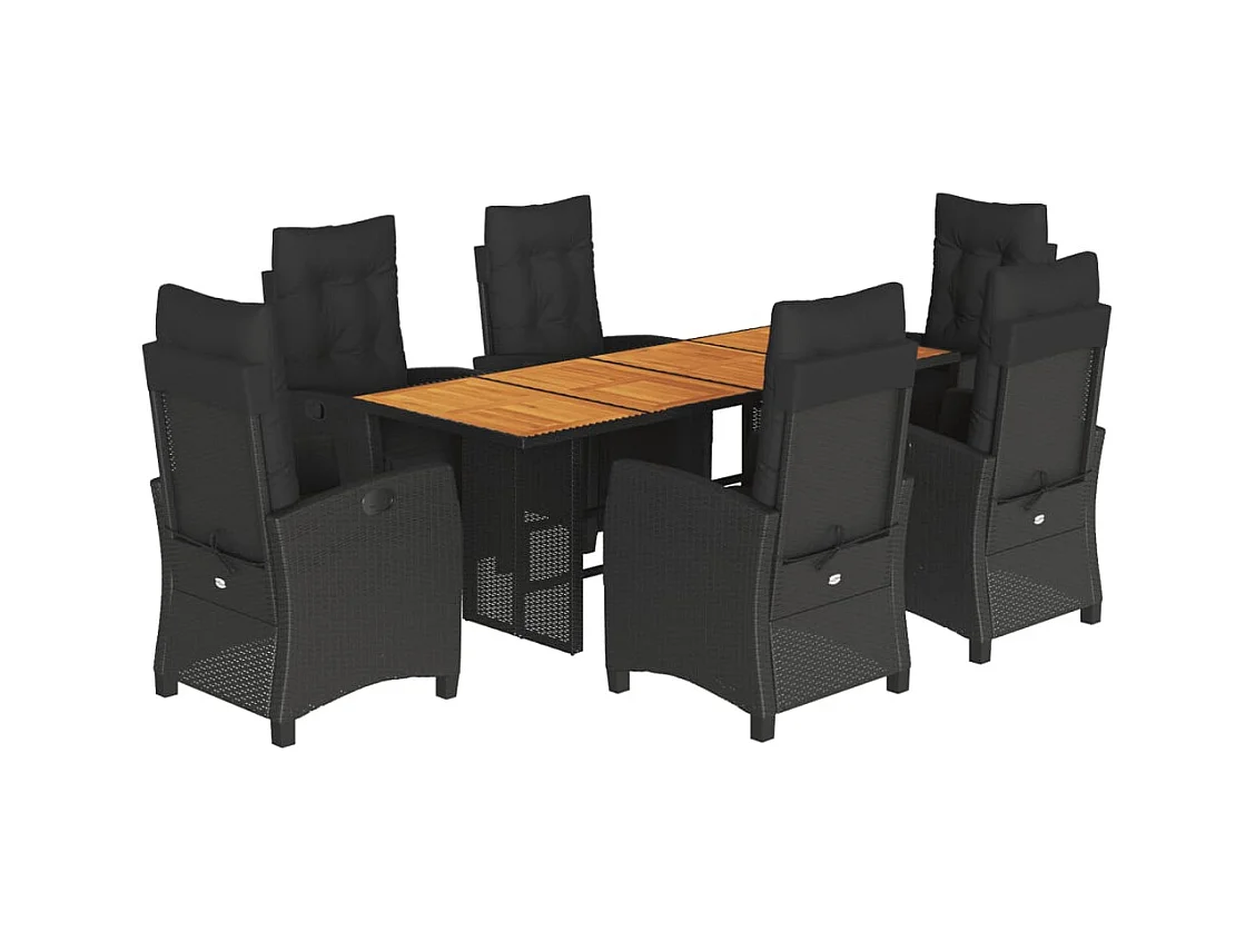 Igmar  7-delige Tuinset met kussens poly rattan zwart