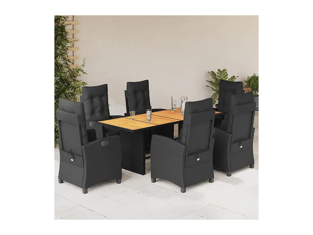 Igmar  7-delige Tuinset met kussens poly rattan zwart