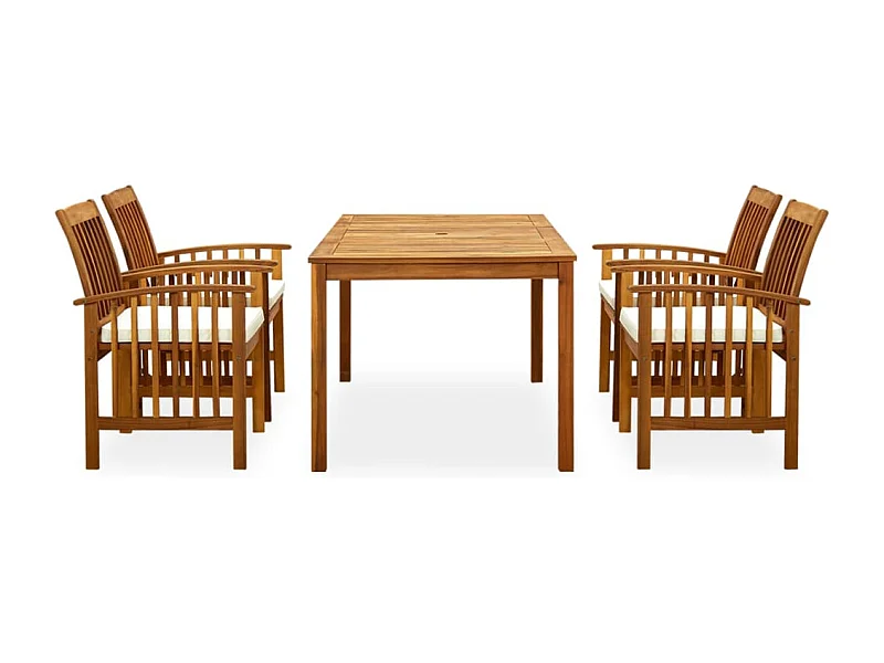 Haenara  Set comedor de jardín 5 pzas y cojines madera maciza de acacia