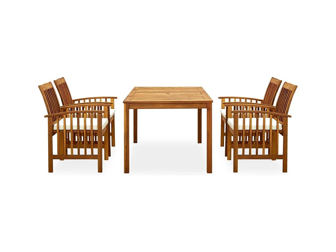 Haenara  Ensemble à manger de jardin 5 pcs avec coussins Acacia solide