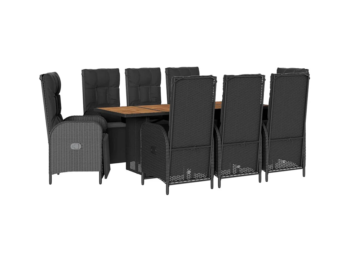 Gylfre  Ensemble à manger de jardin 9pcs coussins noir résine tressée