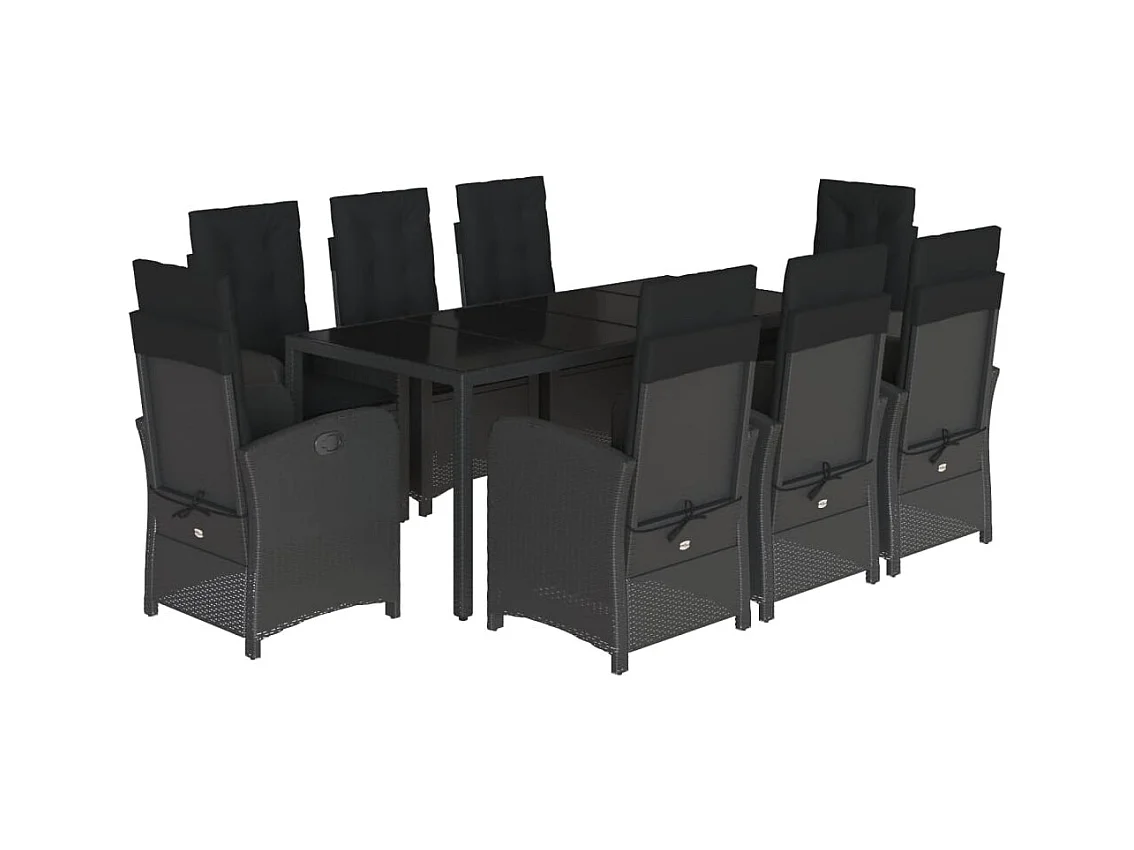 Vinkel  9-delige Tuinset poly rattan zwart