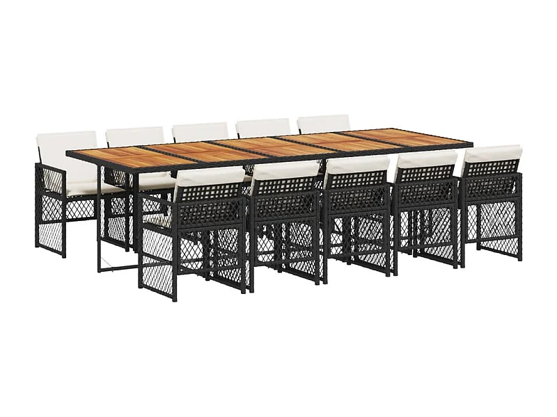 Connersville  Set de comedor jardín 11 pzas con cojines ratán sintético negro