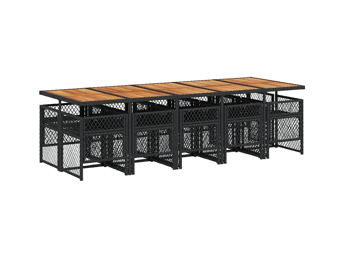 Connersville  Ensemble à manger de jardin 11 pcs coussins noir résine tressée