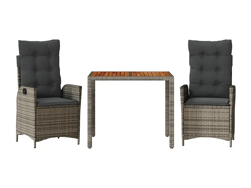 Wanda  Ensemble à manger de jardin 3 pcs coussins gris résine tressée