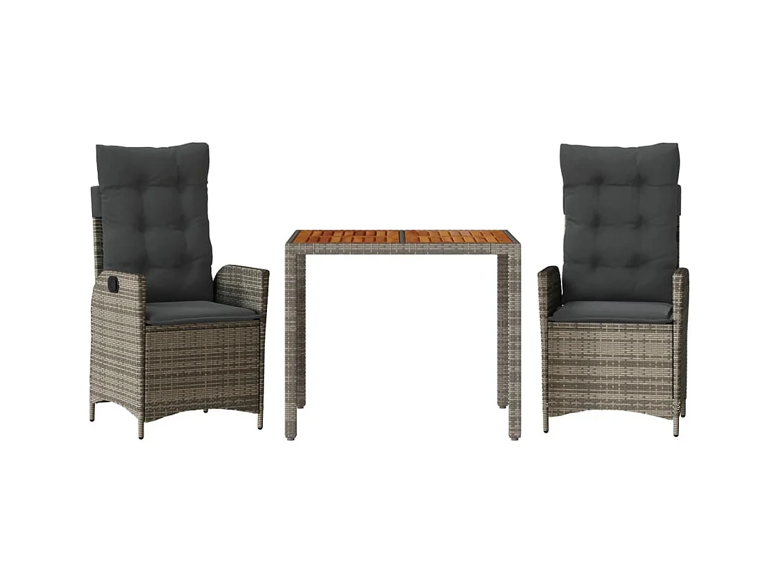 Wanda  Ensemble à manger de jardin 3 pcs coussins gris résine tressée