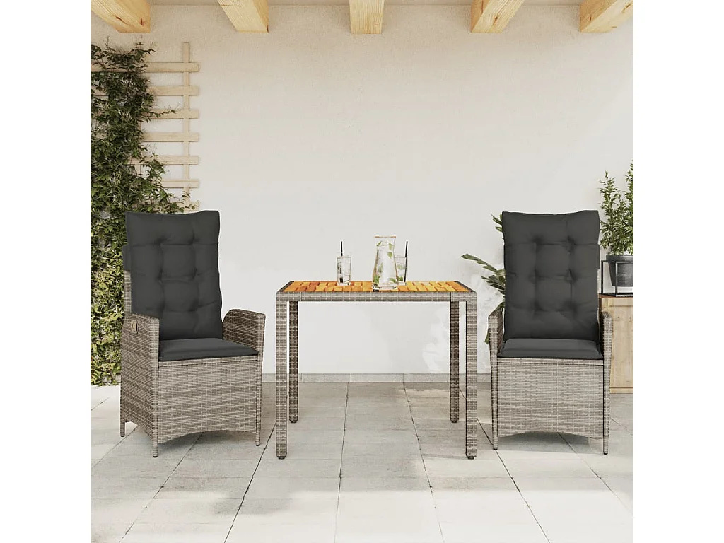 Wanda  Ensemble à manger de jardin 3 pcs coussins gris résine tressée