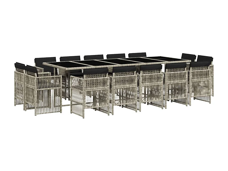 Steenbergen  Ensemble à manger de jardin et coussins 15 pcs gris clair rotin