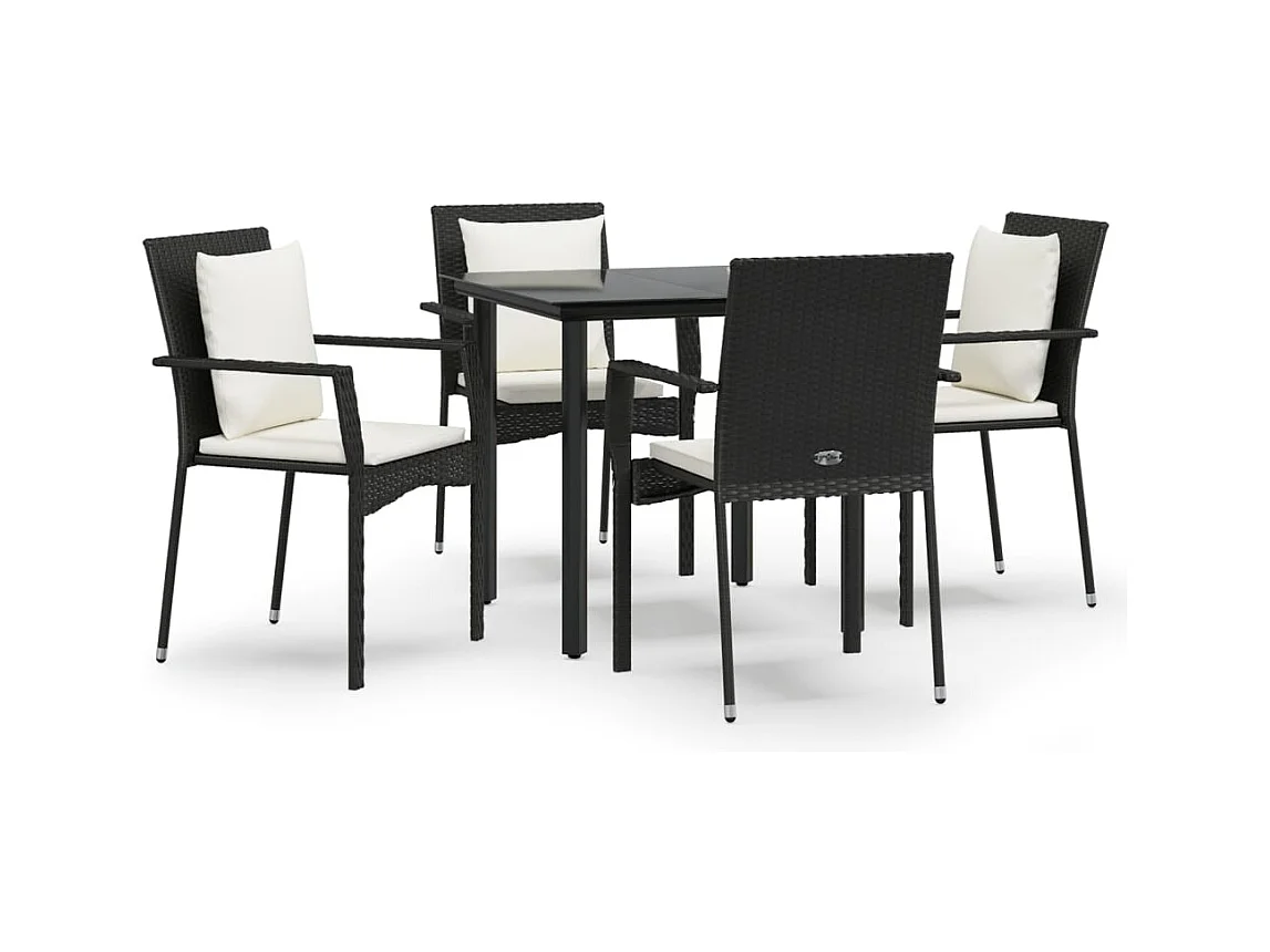 Rhett Logan  Ensemble à manger de jardin coussins 5pcs Noir Résine tressée