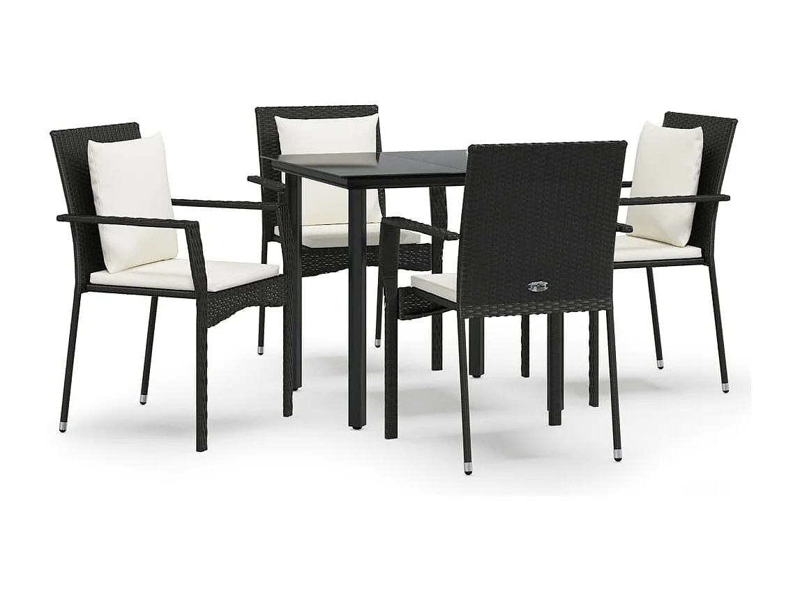 Rhett Logan  Ensemble à manger de jardin coussins 5pcs Noir Résine tressée