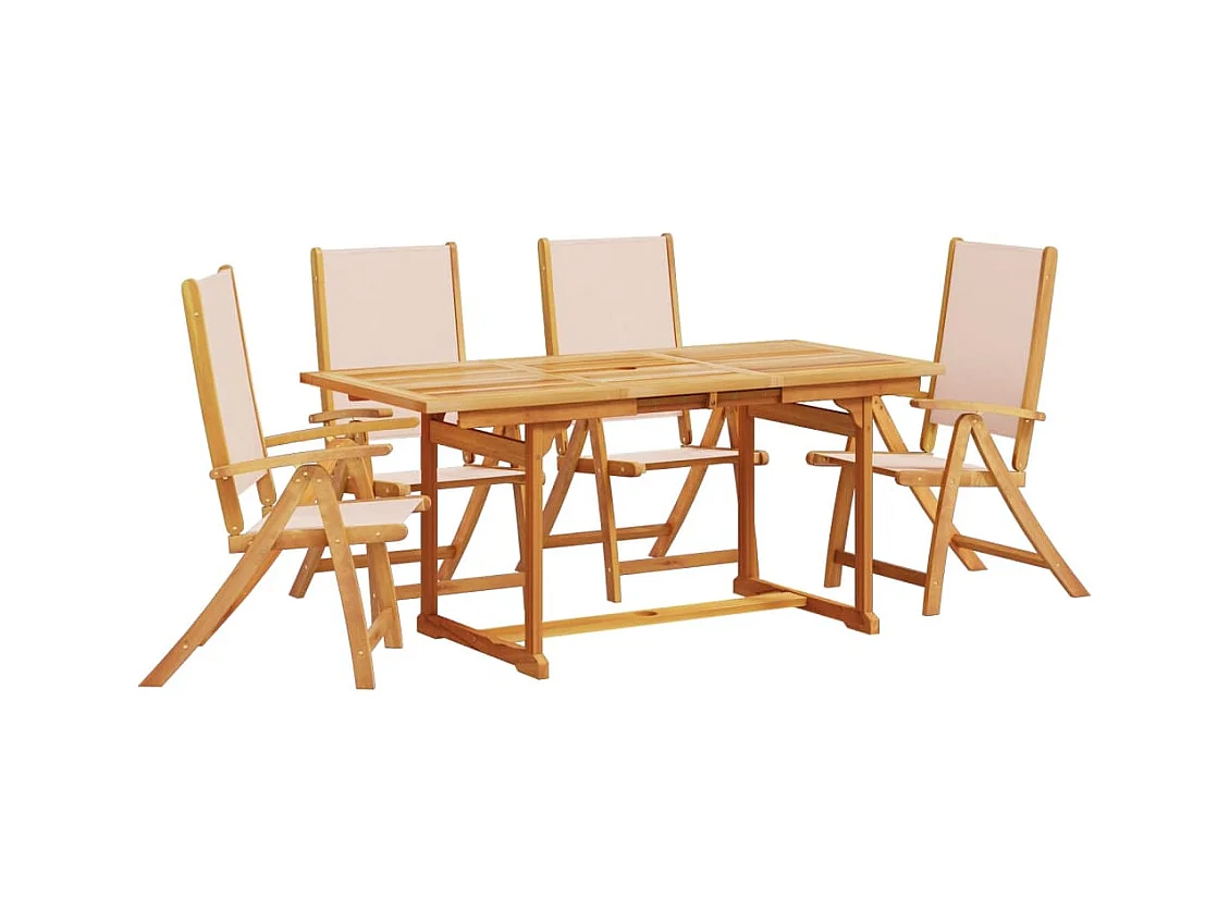 Carrizo Springs  Juego comedor de jardín 5 pzas madera maciza acacia y textileno