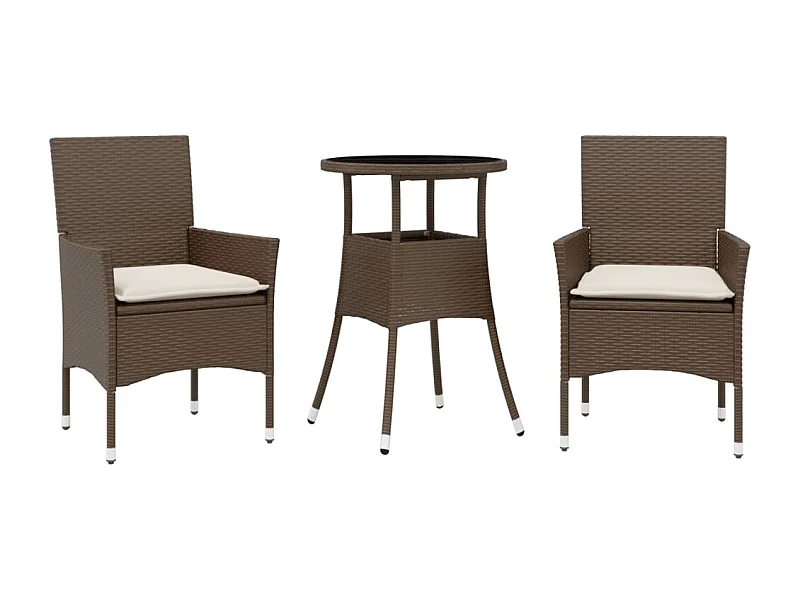 Rantasalmi  Ensemble à manger de jardin et coussins 3pcs marron rotin verre