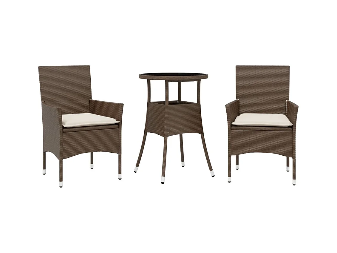 Rantasalmi  Ensemble à manger de jardin et coussins 3pcs marron rotin verre