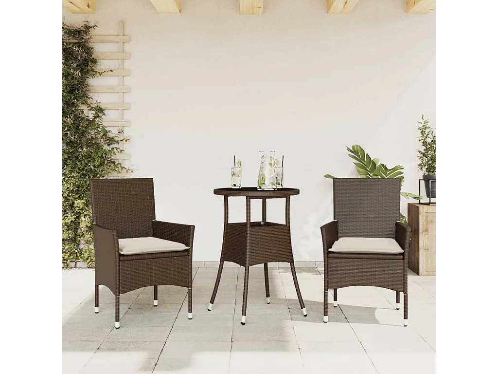 Rantasalmi  3-delige Tuinset met kussens poly rattan en glas bruin
