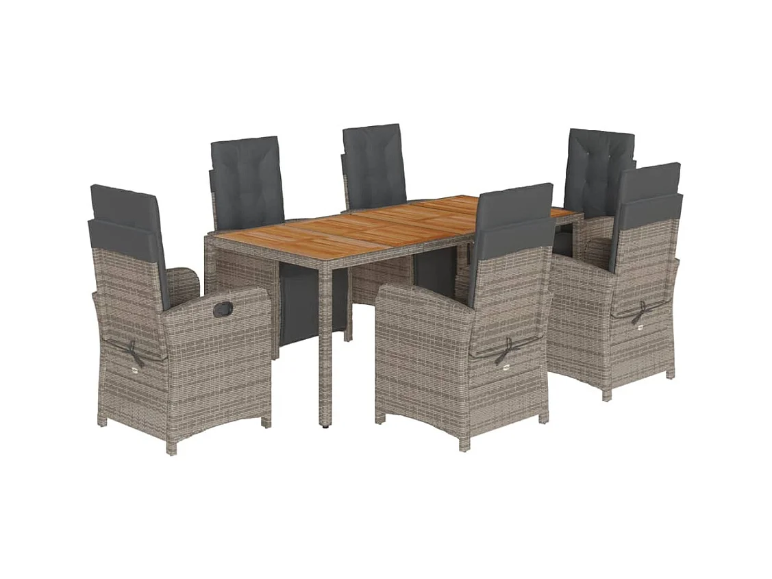 Fishers  Ensemble à manger de jardin et coussins 7 pcs gris rotin