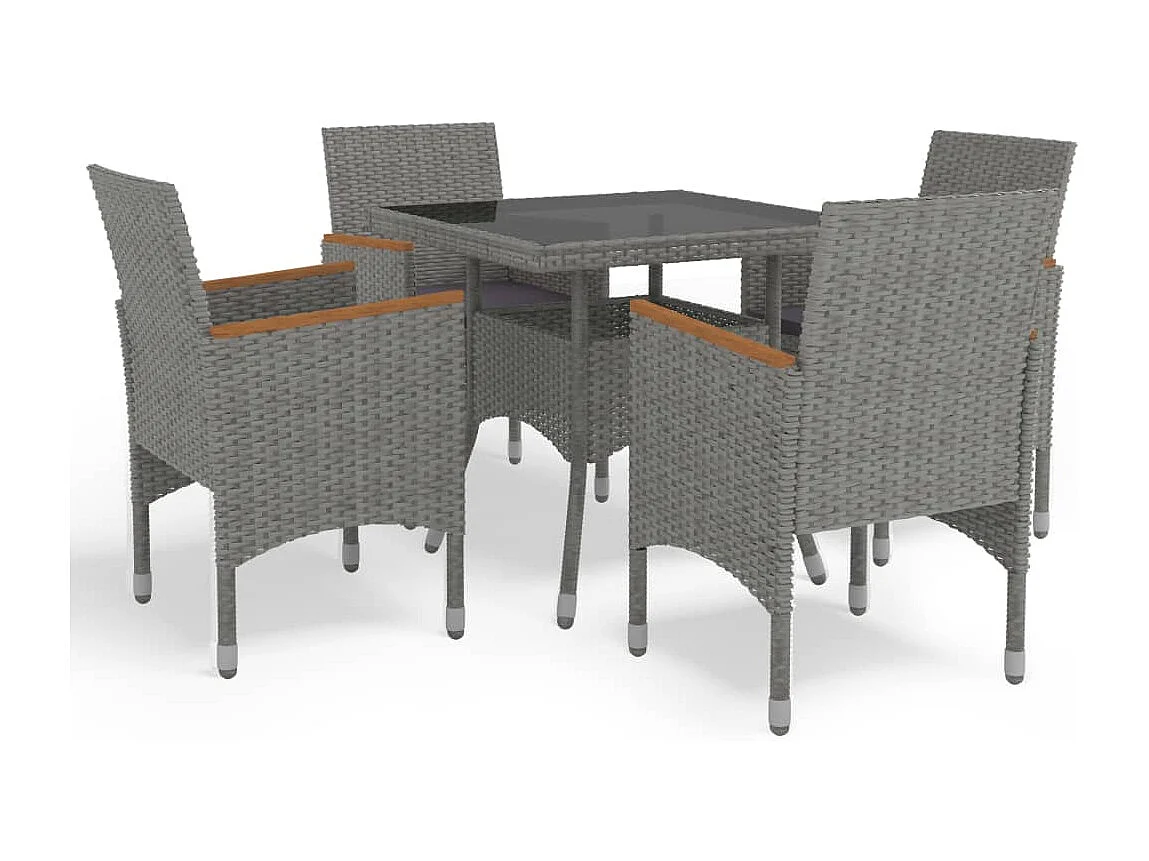 Løgumkloster  Ensemble à manger de jardin 5 pcs Gris Résine tressée et acacia