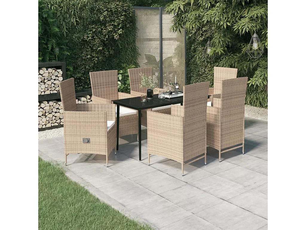 Zeldrik  Ensemble à manger de jardin avec coussins 7 pcs Beige