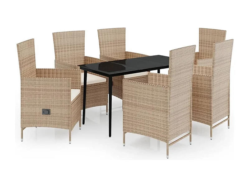 Zeldrik  Ensemble à manger de jardin avec coussins 7 pcs Beige