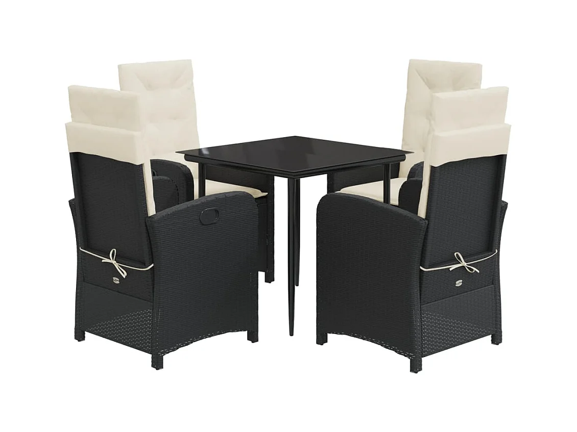 Bergen op Zoom  Ensemble à manger de jardin coussins 5pcs Noir Résine tressée