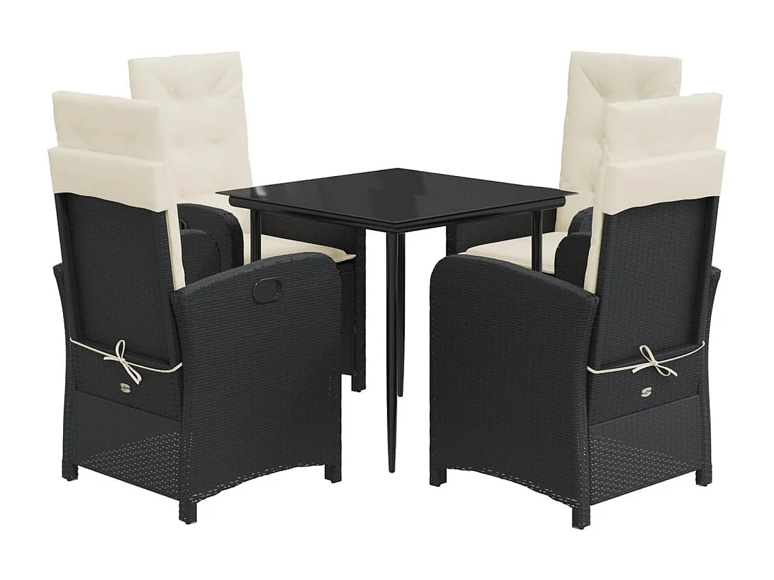 Bergen op Zoom  Ensemble à manger de jardin coussins 5pcs Noir Résine tressée