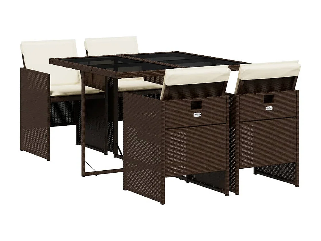 Ljungby  Ensemble à manger de jardin 5 pcs et coussins marron poly rotin