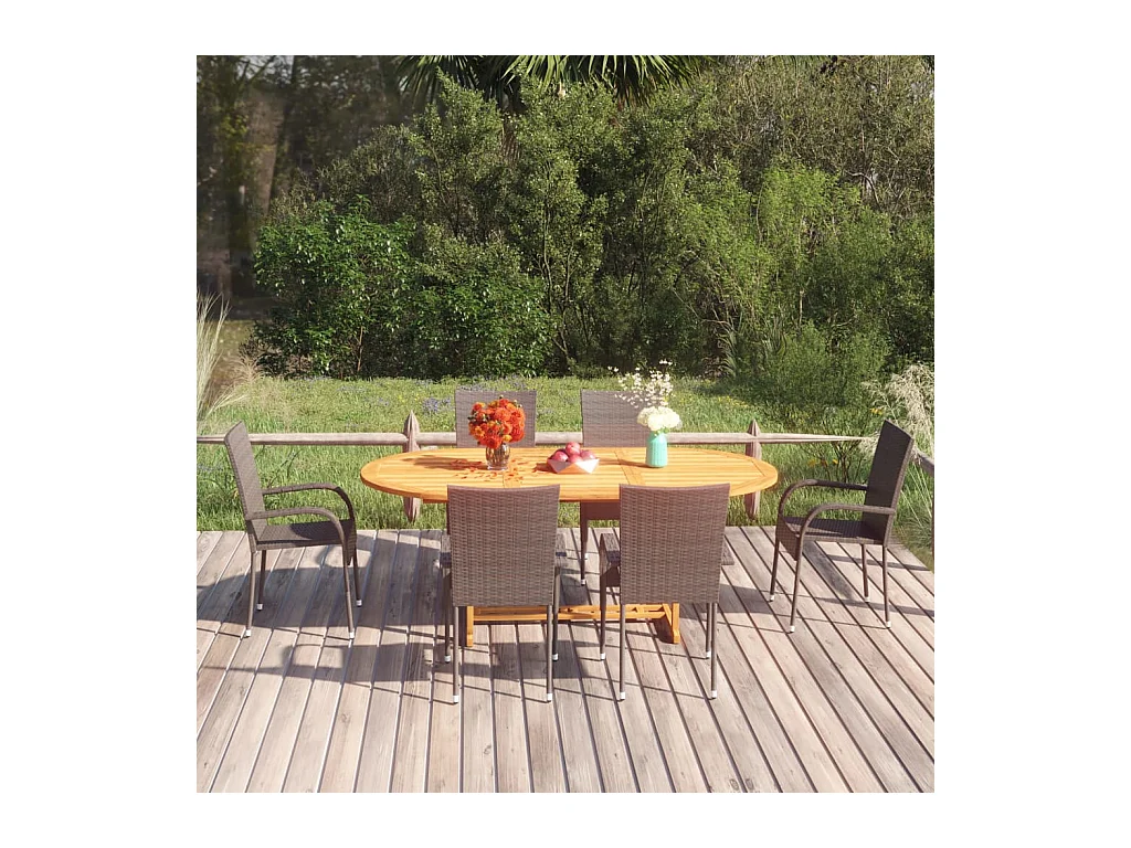 Jean-Antoine  Ensemble à Manger de jardin 7 pcs Résine tressée Marron