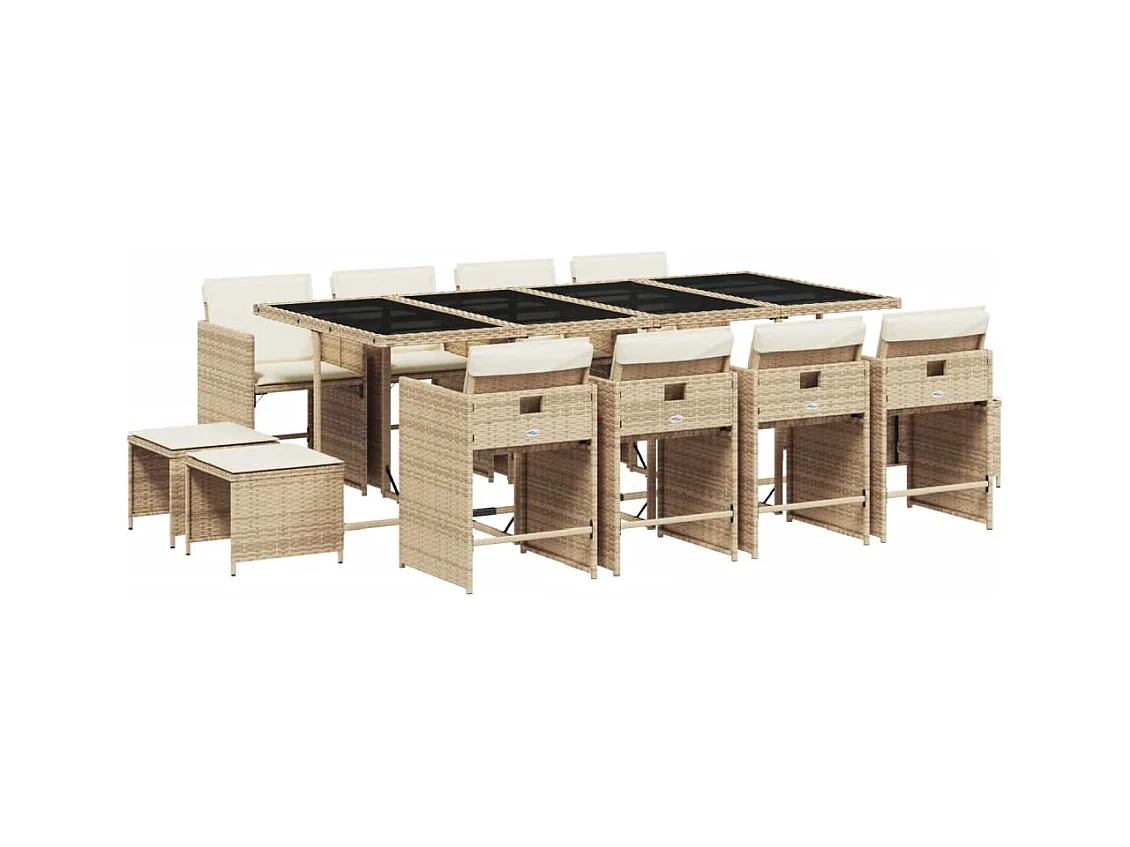 Zenn  Set comedor de jardín con cojines 13 pzas ratán sintético beige