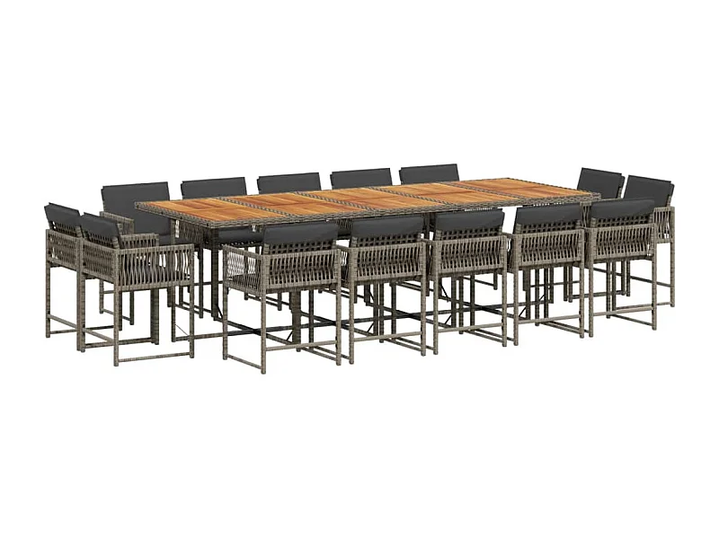 Emilia  Set comedor de jardín con cojines 15 pzas ratán sintético gris