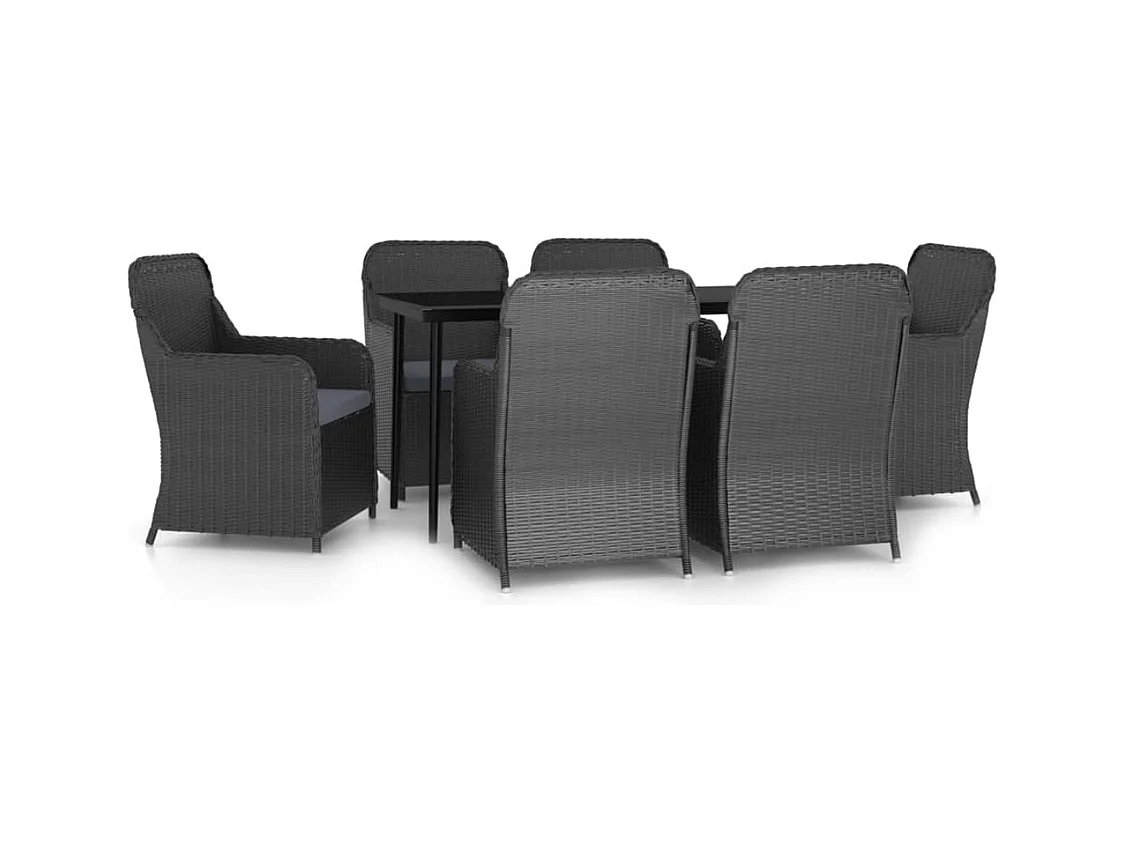 Cosima  Ensemble à manger de jardin avec coussins 7 pcs Noir