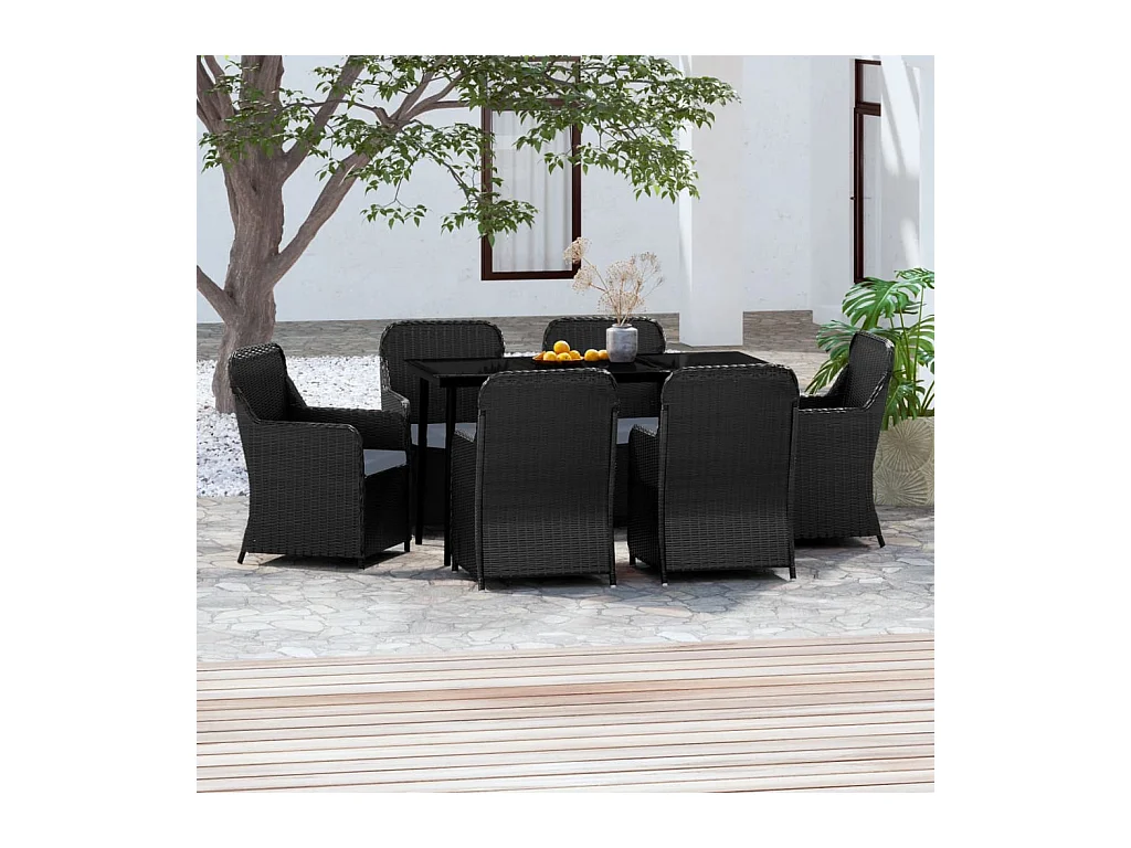 Cosima  Ensemble à manger de jardin avec coussins 7 pcs Noir