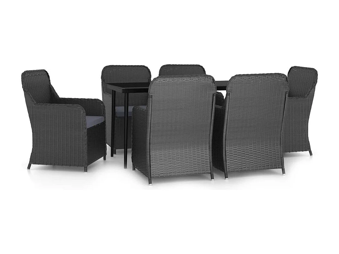 Cosima  Ensemble à manger de jardin avec coussins 7 pcs Noir
