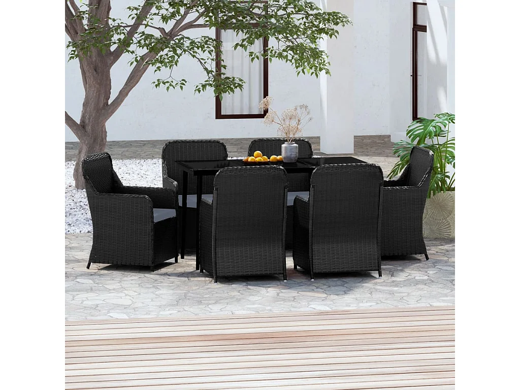 Cosima  Ensemble à manger de jardin avec coussins 7 pcs Noir