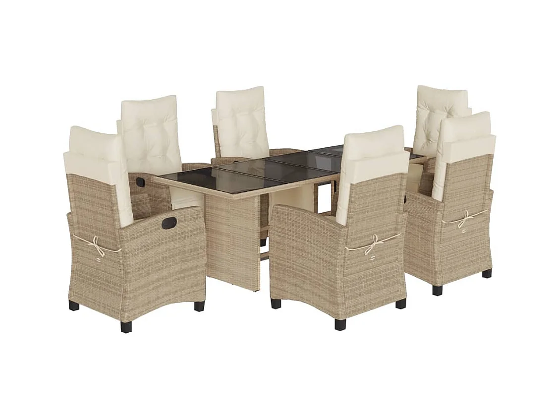 Igmar  7-delige Tuinset met kussens poly rattan beige