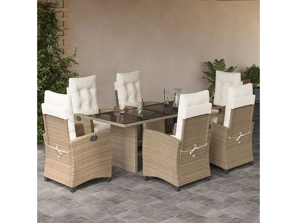 Igmar  Ensemble à manger de jardin et coussins 7 pcs beige poly rotin