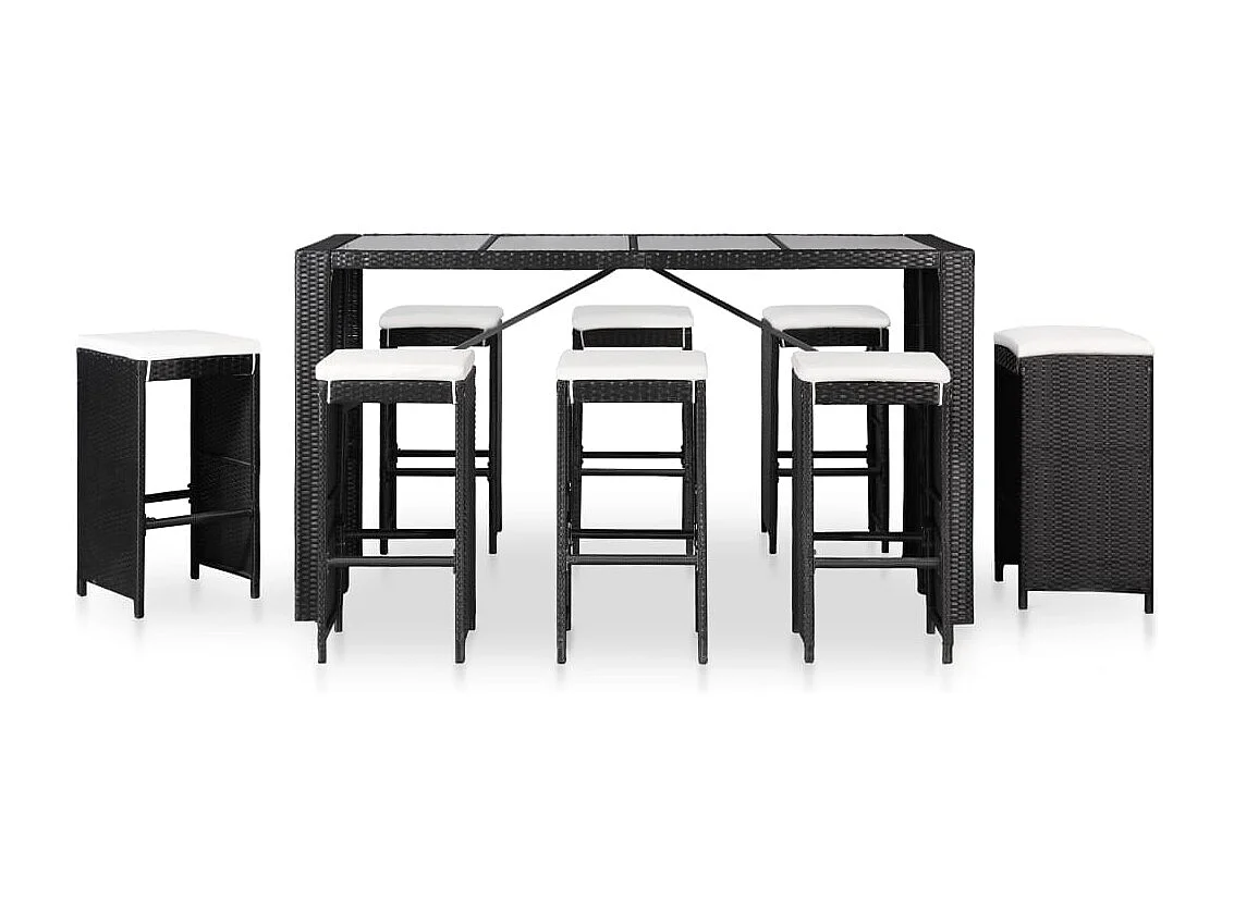 Garden Furniture -  Ensemble à manger d'extérieur 9 pcs Résine tressée Noir