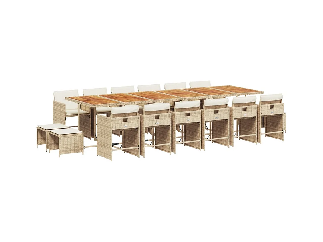 Zenn  Ensemble à manger de jardin et coussins 17 pcs beige
