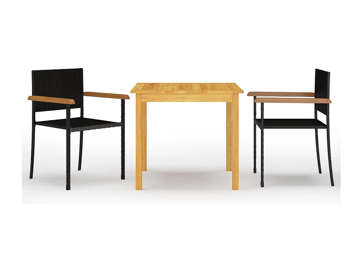 Tjorin  Ensemble à manger de jardin 3 pcs Noir