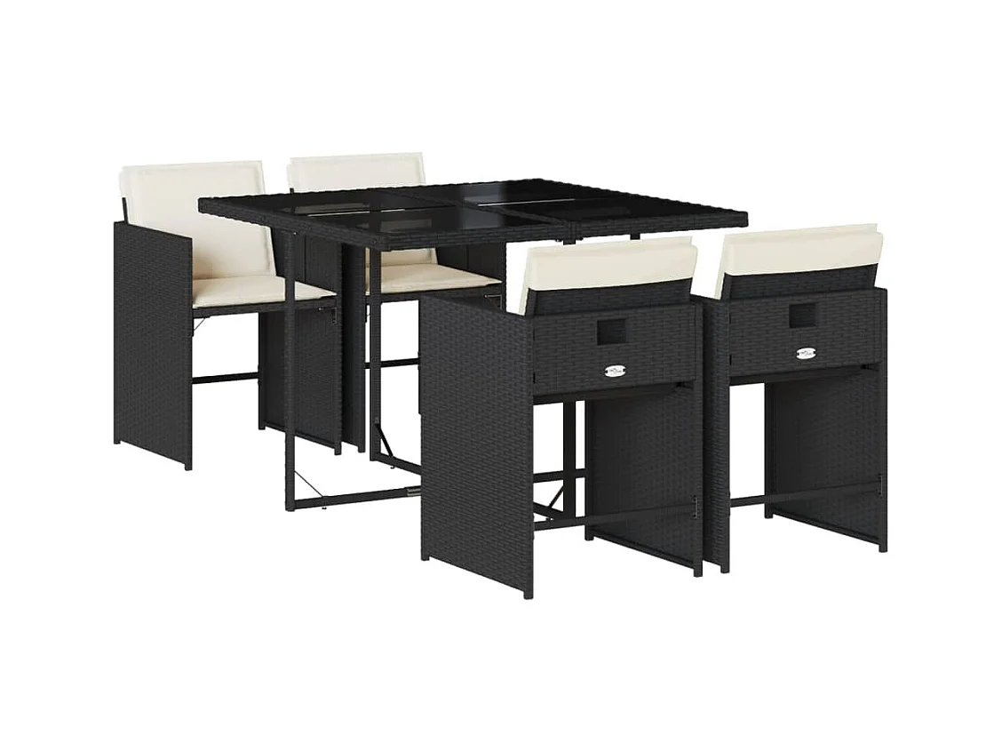 Zele  Set de muebles jardín 5 pzas con cojines ratán sintético negro