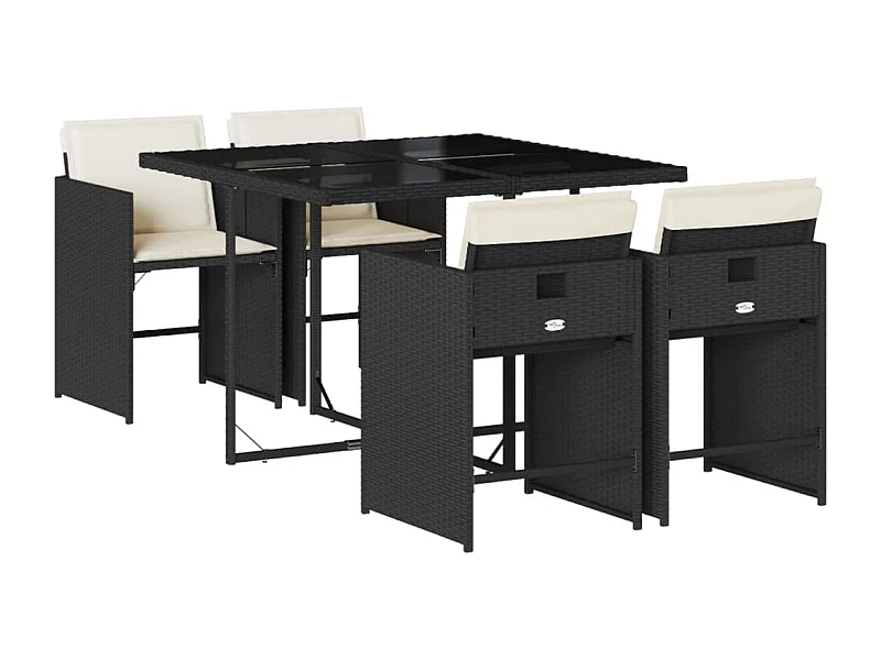 Zele  Ensemble à manger de jardin coussins 5pcs Noir Résine tressée