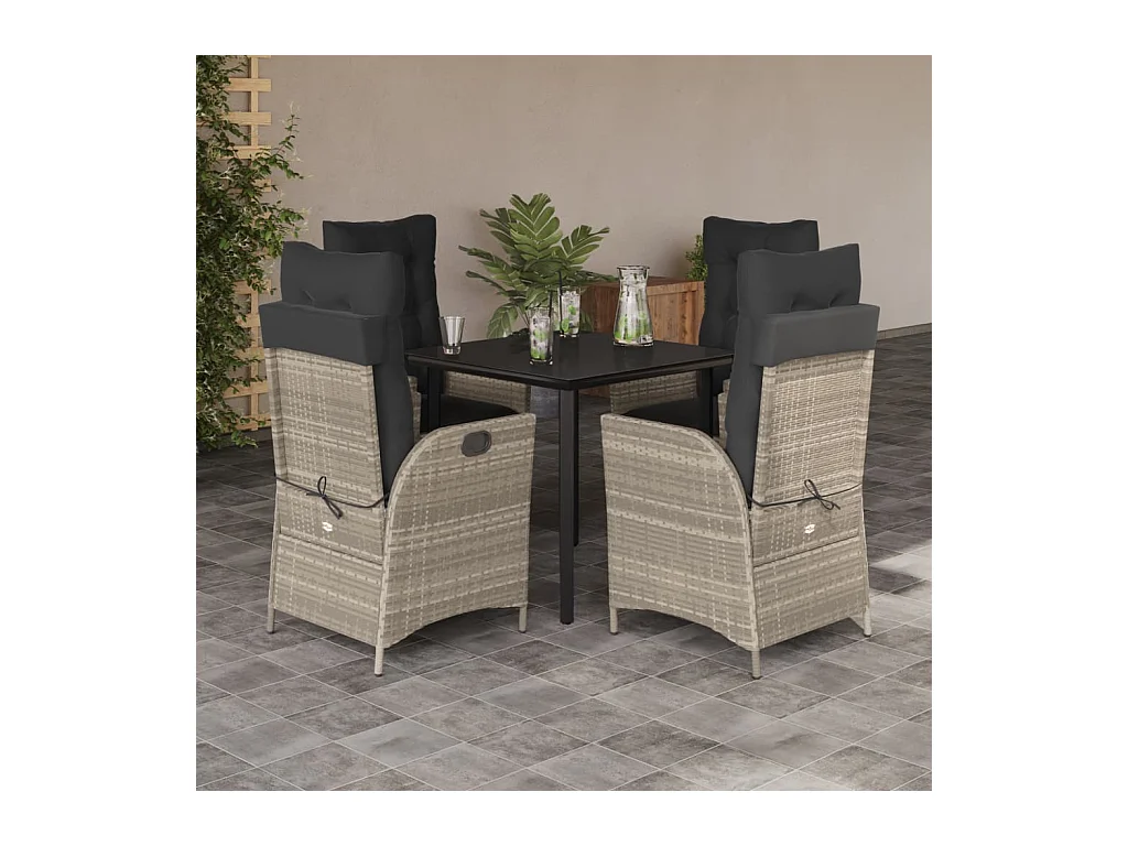 Garden Furniture -  Ensemble à manger de jardin et coussins 5 pcs gris clair rotin