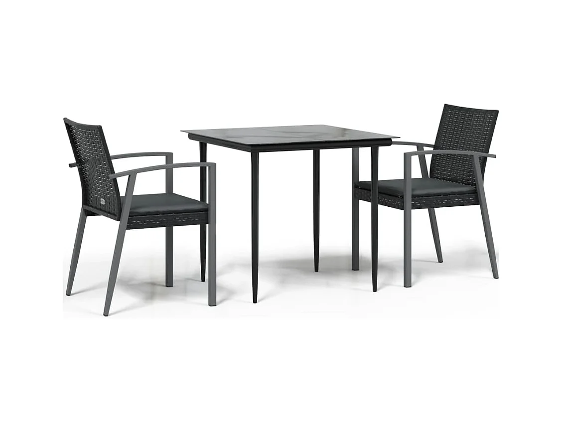 Bucyrus  Juego comedor jardín 3 piezas y cojines ratán sintético y acero