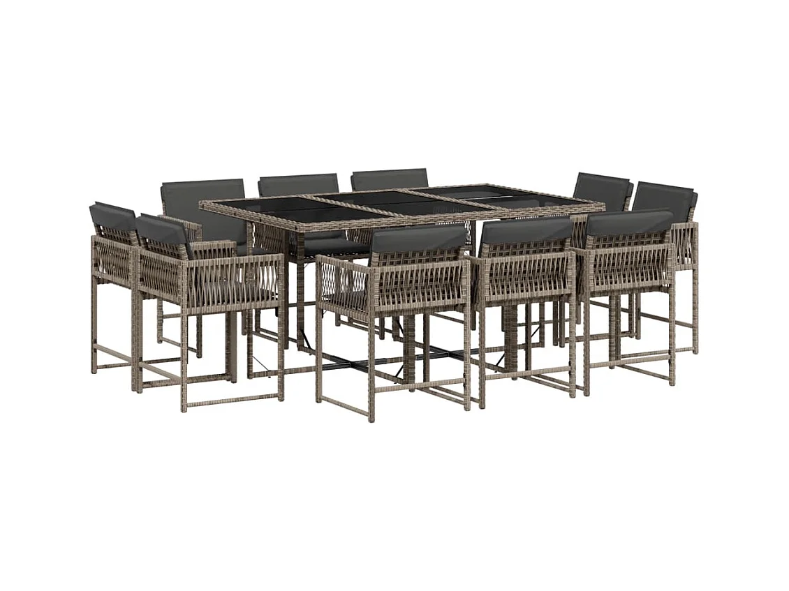 Emilia  Ensemble à manger de jardin 11pcs avec coussins gris poly rotin