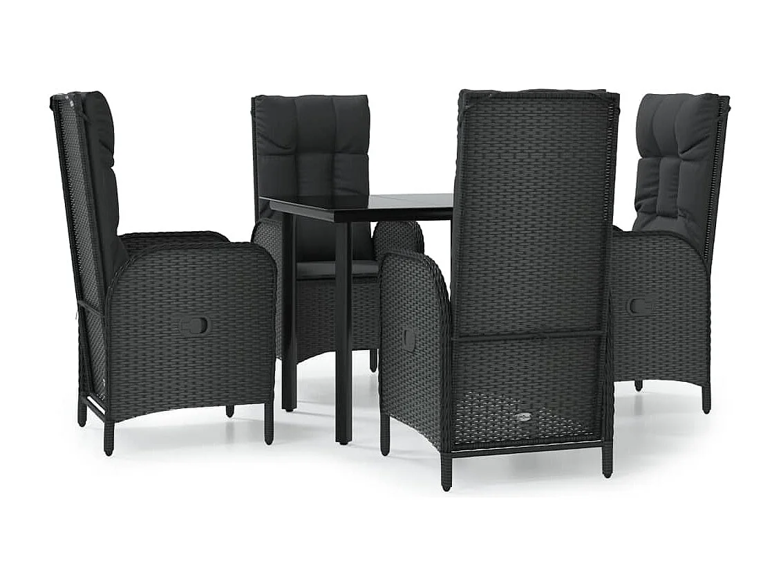 Prolenta Premium -  Ensemble à manger de jardin coussins 5pcs Noir Résine tressée