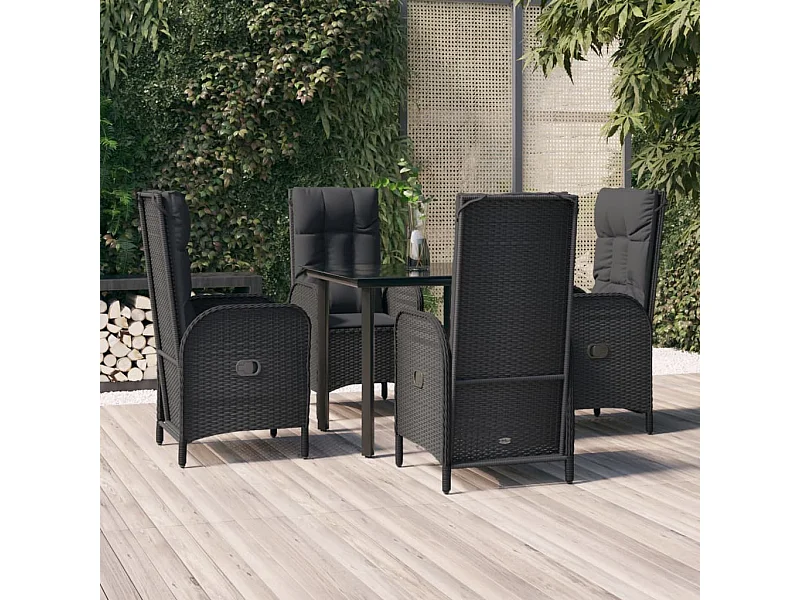 Prolenta Premium -  Ensemble à manger de jardin coussins 5pcs Noir Résine tressée