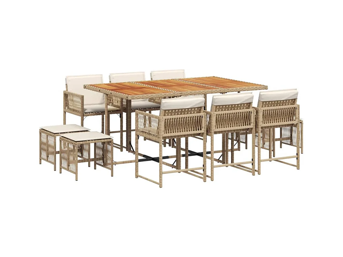 Xeli  Ensemble à manger de jardin et coussins 11 pcs beige poly rotin