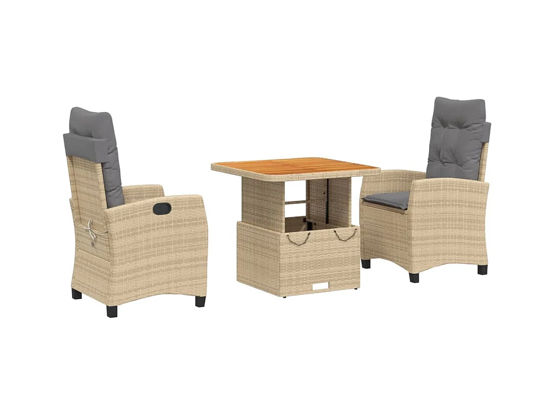 Necati  Ensemble à manger de jardin et coussins 3 pcs Beige poly rotin