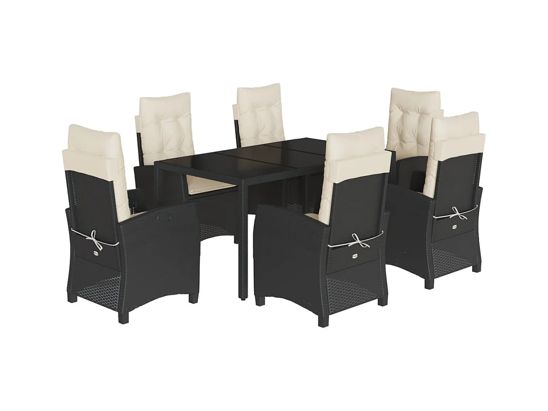 Great Bend  Ensemble à manger de jardin coussins 7pcs Noir Résine tressée