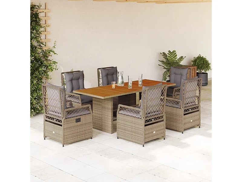 Veteli  7-delige Tuinset met kussens poly rattan beige